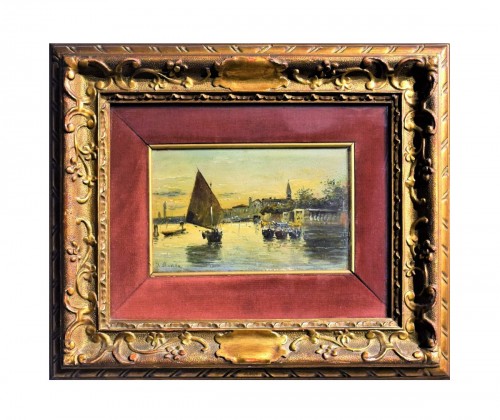 Francisco Pradilla Ortiz (1848-1921) - Venise, lever de soleil doré sur la Lagune